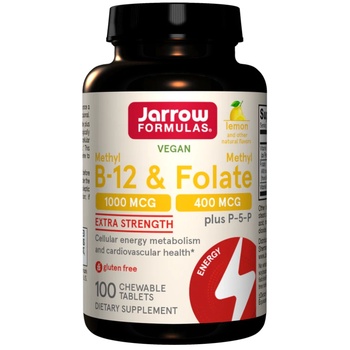 Jarrow Formulas Jarrow Methyl B-12 & Methyl Folate, (витамин B12 + фолиева киселина, активирани форми), 1000 mcg / 400 mcg, 100 пастилки