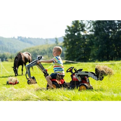 FALK Šlapací traktor Farm Lander s nakladačem rypadlem a vlečkou červený