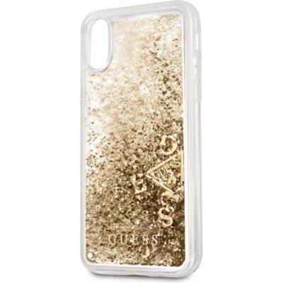 GUESS Glitter Hard Case - дизайнерски кейс с висока защита за Apple iPhone XS, iPhone X (златист)