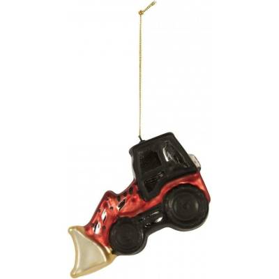 Clayre & Eef Skleněná vánoční ozdoba traktor s radlicí Digger - 12*4*8 cm