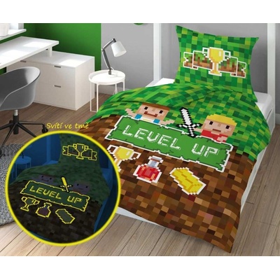 Detexpol Svietiace obliečky Kocky Level Up pohár Bavlna 140x200 70x80