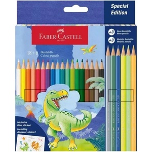 Faber-Castell Faber-Castell: Комплект цветни моливи с динозаври + 18+6 броя (111222)