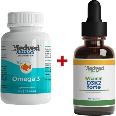 Medveď natural Omega 3 90 kapsúl a Vitamín D3K2 forte 20 ml