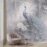 Art Gift Decor Фототапет паун с цветя в нежни сиви тонове