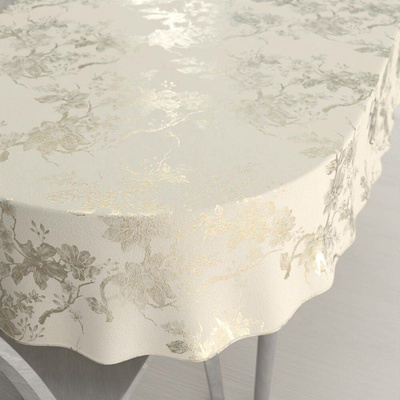 Biante Sametový oválný ubrus Isabela Flower IBL-022 Zlaté květy na smetanovém 80x120 cm