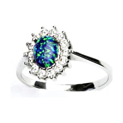 Čištín Stříbrný prsten Kate syntetický zelený opál čiré zirkony T 1507