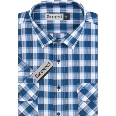 Greed pánská károvaná sportovní košile krátký rukáv modro-bílá s modrými lemy SK381