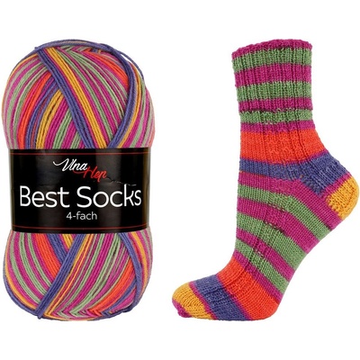 Vlna-Hep Best Socks 4-fach 7353 fuchsie-zelená-žlutá-fialová