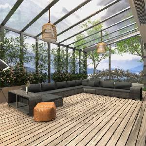 vidaXL Градински комплект с възглавници, 11 части, полиратан, сив (48321)