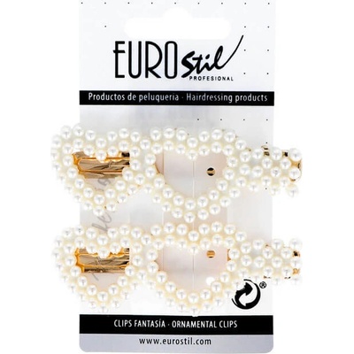 Eurostil Peard Gold Hair Clips - ozdoby do vlasov (sponky, čelenky, klipsy) VÝPREDAJ: 06936 - srdiečkové sponky, 2ks/bal - 8 cm