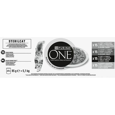 Purina ONE Multipack Sterilcat minifiletky hovězí,kuře,losos,krůta ve šťávě 60 x 85 g