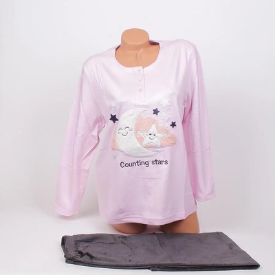 Дамска макси плюшена пижама в розово и графитено