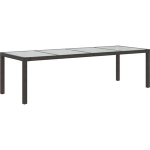  Градинска маса кафява 250x100x75 см закалено стъкло и полиратан