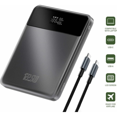 Външна батерия с 2xUSB-A и 2xUSB-C изходи и технология за бързо зареждане - 4smarts Power Bank Enterprise Slim 20000mAh 122.5W (сив) (540622)