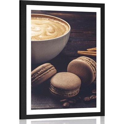 Plakát s paspartou káva s čokoládovými makronky - 40x60 black