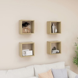 vidaXL Стенни кубични рафтове, 4 бр, дъб сонома, 26x15x26 см (807035)