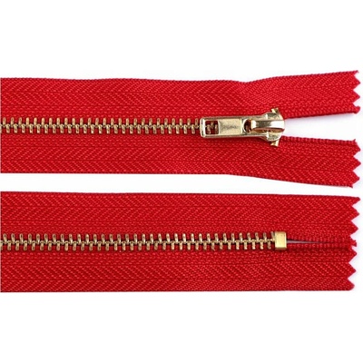 Pro Háčkování Kovový mosazný zip nedělitelný 14 cm červený