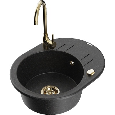 Mexen Kevin гранитна мивка с 1 гнездо с отцедник и кухненски смесител Telma, (6517-73-670200-50)