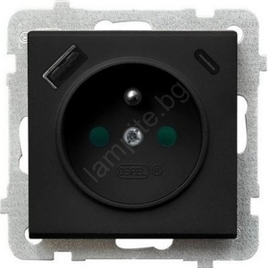 OSPEL - Безрамкова стенна контактна розетка 230V + 1xUSB-A + 1xUSB-C SONATA черна (OE0066)