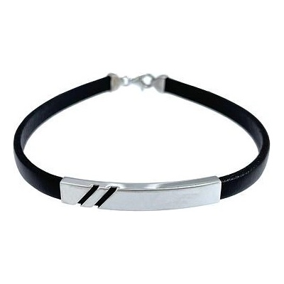 Infinitysilver kožený černý náramek se stříbrnou destičkou SB15444821
