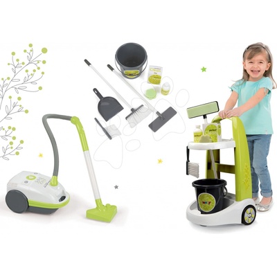 Smoby set úklidový vozík Clean a elektronický vysavač 330300-3 zelený