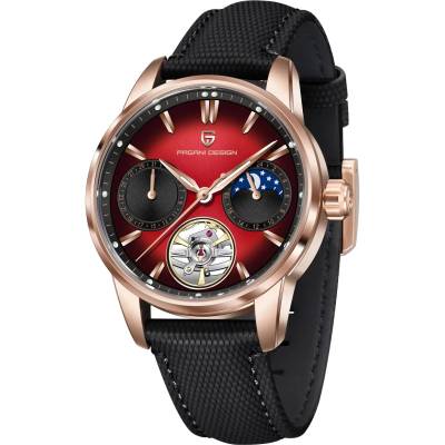 Pagani Design Мъжки часовник Pagani Design Trouvaille, Механичен, Червен / Розово злато (PD-YS021-BLACK-ROSEG-RED)