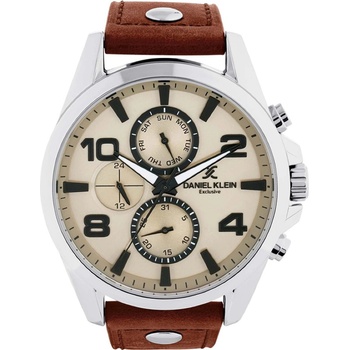 Daniel Klein DK. 1.13640-1Мъжки часовник, Кафяв- Бежов циферблат, Каишка от естествена кожа