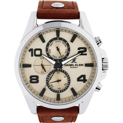 Daniel Klein DK. 1.13640-1Мъжки часовник, Кафяв- Бежов циферблат, Каишка от естествена кожа