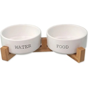 Dog fantasy Set керамични купи с поставка бели 2 x 400 мл