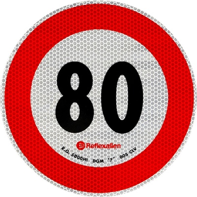 Reflexní nálepka LAMP s omezením rychlosti 80 km/h, značka B-33