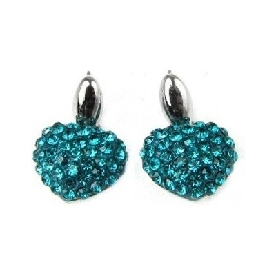 Prosperk náušnice ocelové srdíčka s krystalky tyrkysové S4356