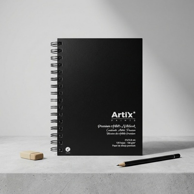 Artix Premium Artists Notebook A5 PB388 skicák 120l skicovací blok A5 21x14,8 spirála 100 g/m2 acid free černý obal artists notebook