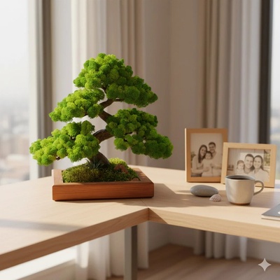 Interiérový bonsai 38 cm, moderné dekorácie s machom