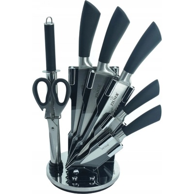ZILNER Комплект ножове с поставка zilner zl 5127, 8 части, Точило, Ножици, Неръждаема стомана, Черен (1631870010)