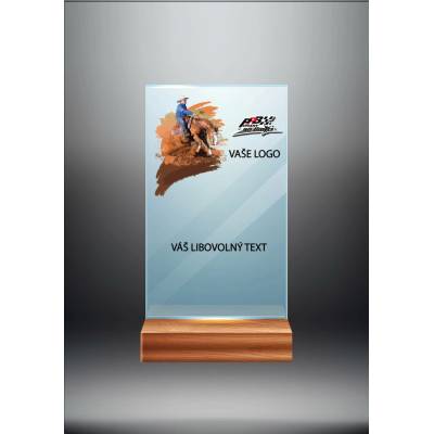 Skleněná trofej na dřevěném podstavci Western Výška: 17 cm