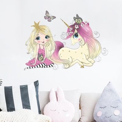 IZMAEL Samolepka na stenu/Tapeta Princess and Unicorn 40 x 56 cm