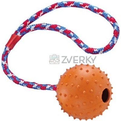 Nobby Dog gumová lopta s lanom a rolničkou 7 cm