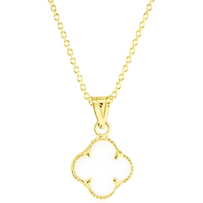 Gemmax Zlatý řetízek se čtyřlístkem s bílým onyxem střední GLSYD-41581-12491