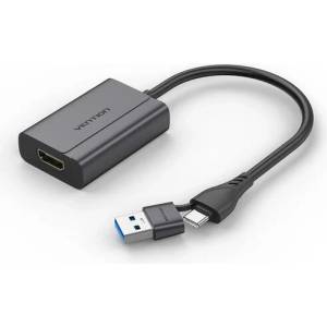 Vention ACYHB USB-C + USB-A към HDMI адаптер, 0.15 m, сив, алуминиева сплав (ACYHB)