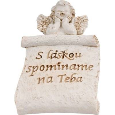 Kamenný zvitok s anjelom „S láskou spomíname na Teba", 14 cm