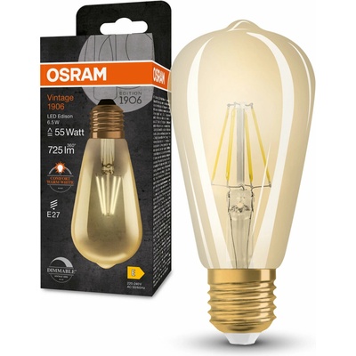 Osram 4099854081514 Stmívatelná LED žárovka E27 6,5 W Vintage 1906, teplá bílá