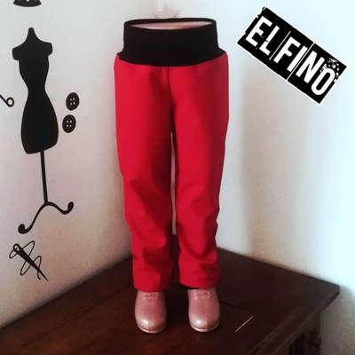 Dětské softshellové kalhoty bez kapes s fleecem červené