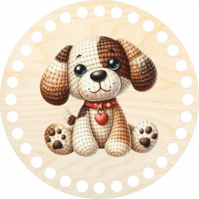 Woody Crafts Dno, víko, kruh 15 cm, Háčkovaný pejsek