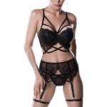 Grey Velvet Seductive Lace Bra Set with Garter 3-pcs L
