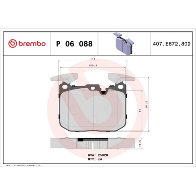 Sada brzdových platničiek, vždy 4 kusy v sade BREMBO P 06 088X (P06088X)