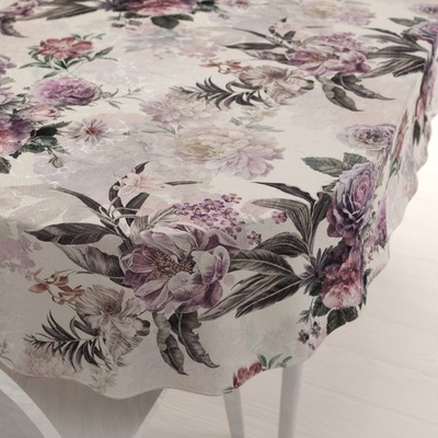 Biante Dekorační oválný ubrus Parma PM-112 Fialové květy na smetanovém 120x140 cm