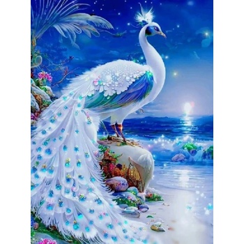 Norimpex - Puzzle Diamant painting: White peacock 30x40cm - 1 - 39 piese