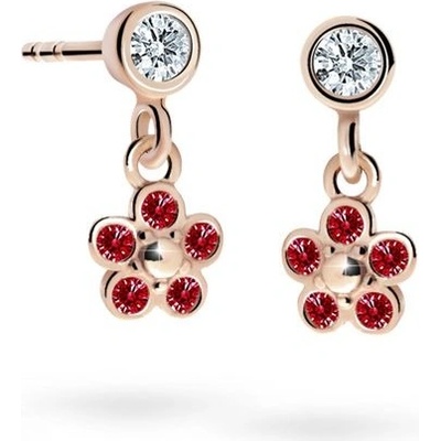 Danfil dětské náušnice kytičky C2744 z růžového zlata s kamínky Ruby Dark zapínání balónek
