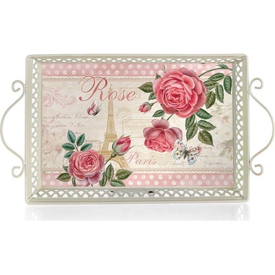 Home Decor Podnos plechový Rose Paris 41x23x4,5/9 cm