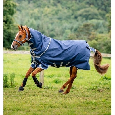 Horseware Lehká výběhová deka Amigo Bravo 12 Plus 1200D s krkem navy titanium grey & silver